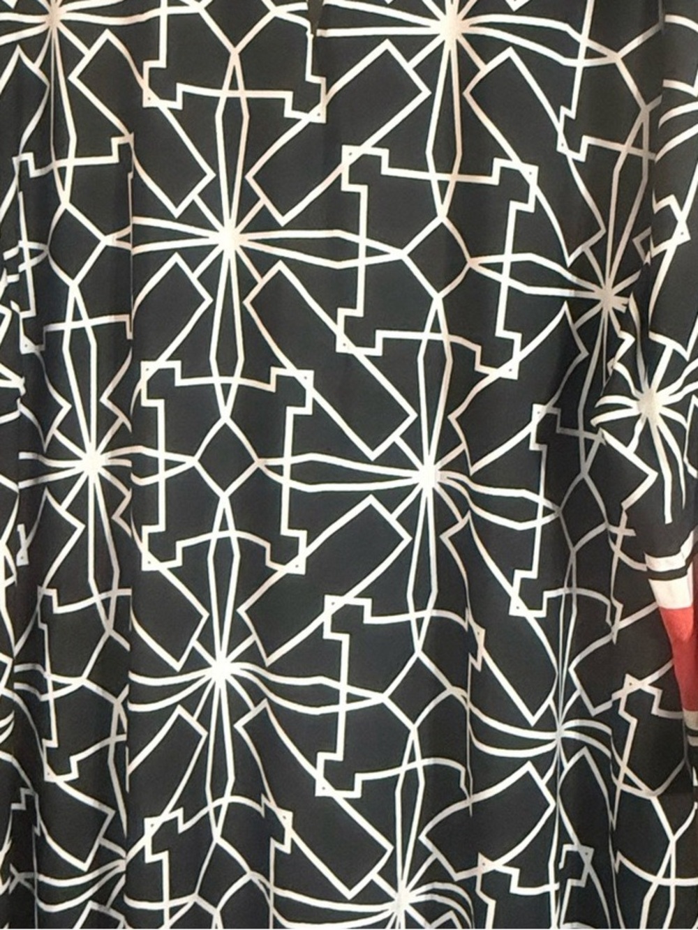 Ashley Stewart Black Top with White Geometric Pattern